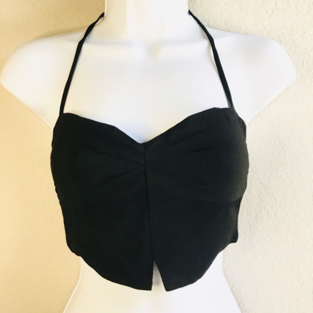 Black halter top smocked stretchy back festival boho chic darkfairy S